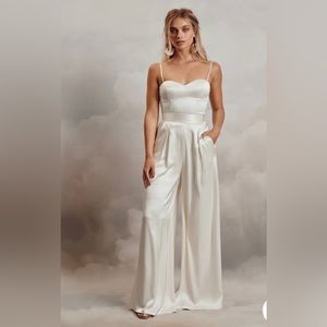 Ivory, silk 2-piece jumpsuit.